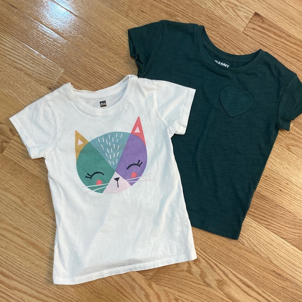 Tea Collection Cat Graphic Tee + Old Navy Heart Tee